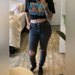 High Rise Black Ripped Skinny Jeans